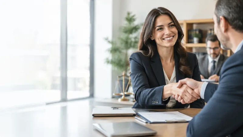 Apretón de manos profesional durante una consulta empresarial sobre responsabilidad civil